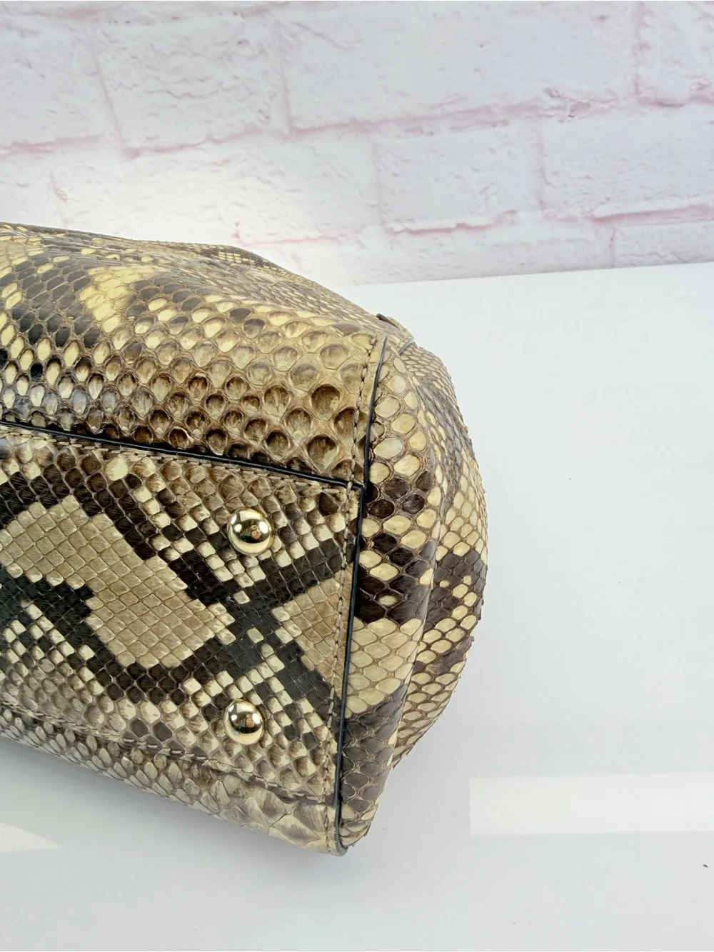 Gucci Rare SoHo Python-Print Top Handle Tote in Beige and Brown